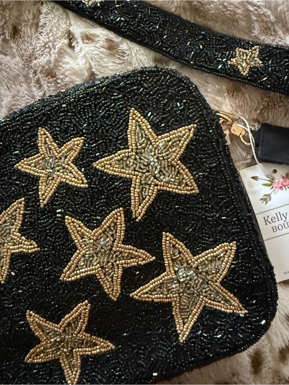 NWT beaded bag black with star design - Picture 3 of 9